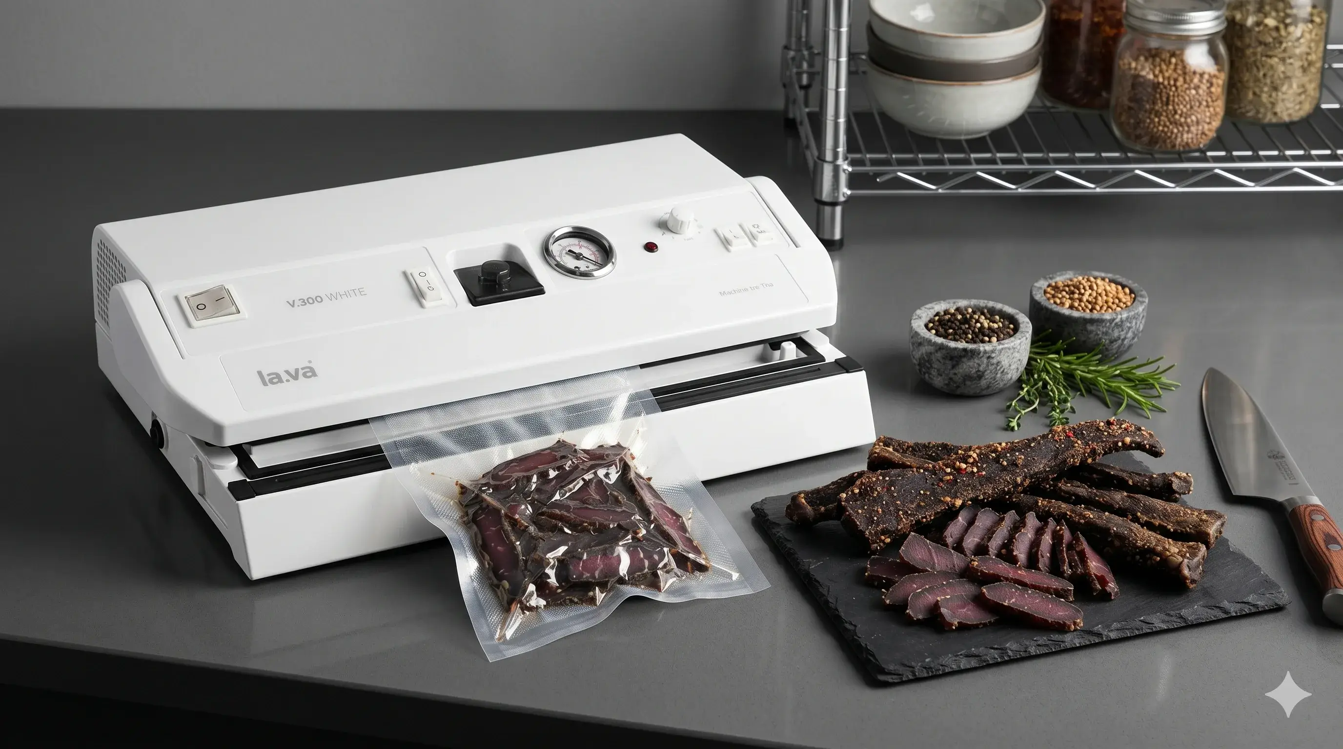 Biltong hanging and drying for vacuum sealing