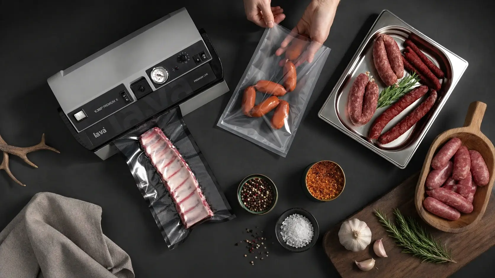 Hunter field processing game meat with LAVA vacuum sealer